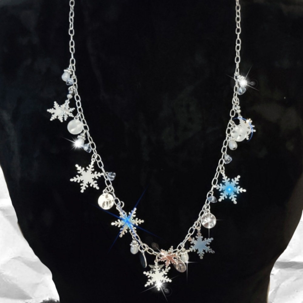 Silver Snowflake Charms Necklace